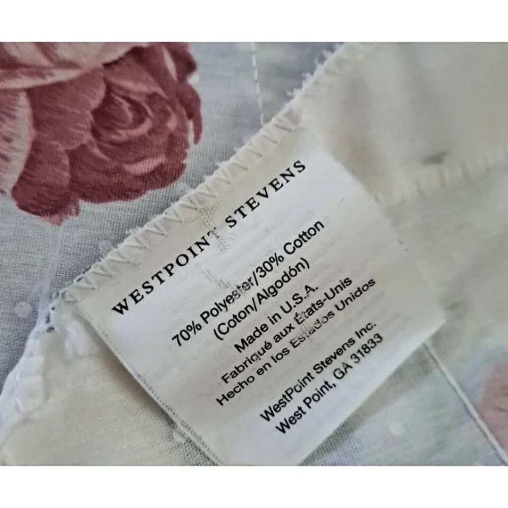 Westpoint Curtain Panel Pink Roses Swiss Dot Angled Cottage Shabby Chic 56x48